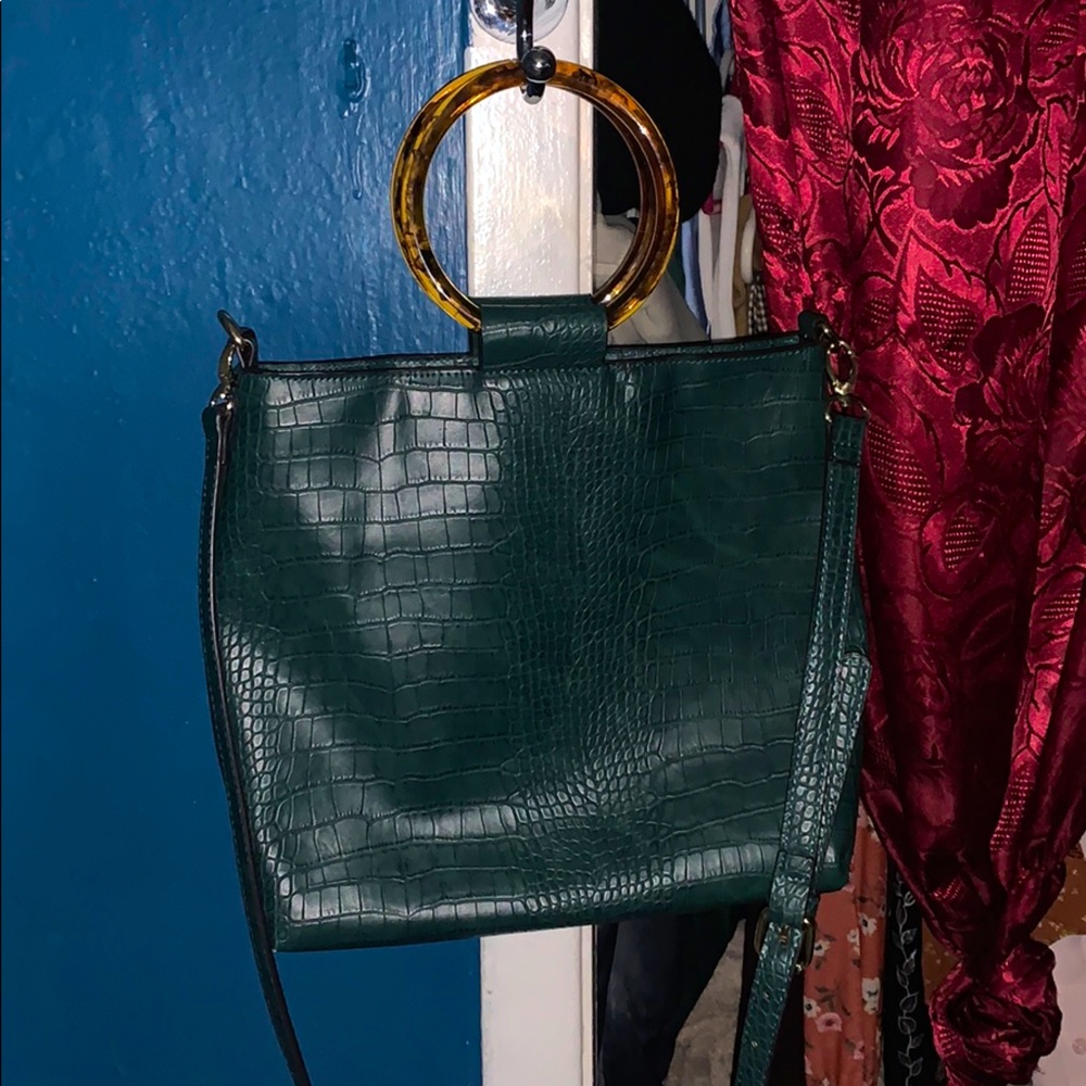 Green Faux Crocodile Skin Bag